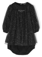 Balmain Kids robe en tulle à logo imprimé - Noir - thumbnail