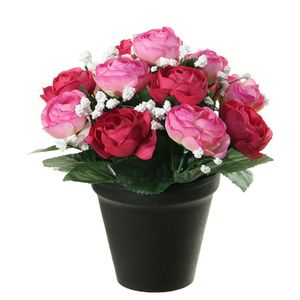 Kunstbloemen plant in pot - roze/wit tinten - 20 cm - Bloemenstuk ornament