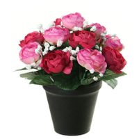 Kunstbloemen plant in pot - roze/wit tinten - 20 cm - Bloemenstuk ornament - thumbnail