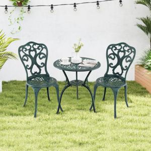 3-DELIG Tuinmeubelset Aluminiumgietwerk Bistrotafel met 2 Stoelen Weerbestendige Balkonset Groen