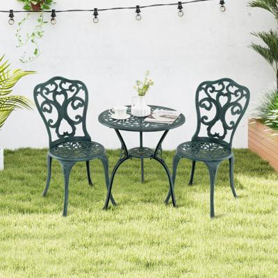 3-DELIG Tuinmeubelset Aluminiumgietwerk Bistrotafel met 2 Stoelen Weerbestendige Balkonset Groen