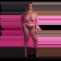 Ouch! by Shots Langemouwen Crop Top en Lange Rok - Plus Size - Neon Roze