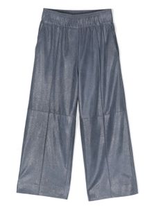 Brunello Cucinelli Kids pantalon ample en daim à effet mouillé - Bleu