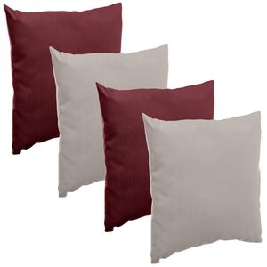 Bank/sier/tuin kussens voor binnen/buiten set 4x stuks bordeaux rood/taupe 40 x 40 cm