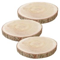 Decoratie boomschijf met schors - 3x - hout - D38 x H4 cm - rond