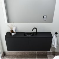 Zaro Polly toiletmeubel 120cm mat zwart met zwarte wastafel met kraangat - thumbnail