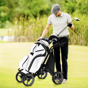 Golfkar Lichtgewicht Opvouwbare Golftrolley met 4 Wielen Golfkar met Waterdichte Tas en Voetrem Gratis Beker en Parapluhouder