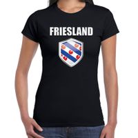 Friesland supporter t-shirt met Friese vlag schild zwart dames