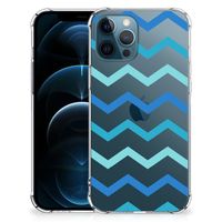 iPhone 12 | 12 Pro Doorzichtige Silicone Hoesje Zigzag Blauw - thumbnail