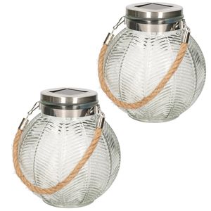 2x stuks transparante solar lantaarn van gestreept glas rond 16 cm