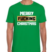 Fout Kerstshirt merry fucking christmas groen voor heren - thumbnail