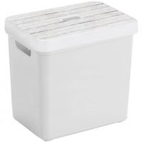 Sunware Opbergbox/mand - wit - 25 liter - met deksel hout kleur - Opbergbox