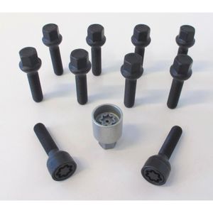 H&R Wielboutenset bolkonisch R12 M12x1.50 - Lengte 55mm - Zwart - 10 stuks (bv. Mercedes) - incl. wi HRB1255502SET