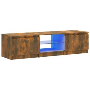 The Living Store Tv-meubel Trendy - LED-verlichting - Bewerkt hout - Gerookt eiken - 140x40x35.5 cm