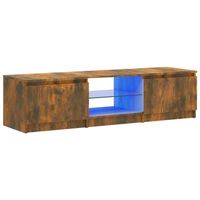 The Living Store Tv-meubel Trendy - LED-verlichting - Bewerkt hout - Gerookt eiken - 140x40x35.5 cm - thumbnail