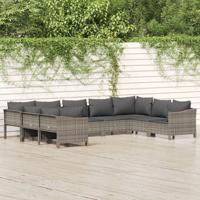 9-delige Loungeset met kussens poly rattan grijs