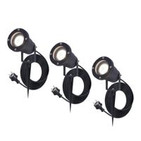 Set van 3 Sydney LED prikspots - GU10 4 Watt 345 Lumen - Dimbaar - Kantelbaar - 4000K neutraal wit - IP64 Waterdicht - 1.5m kabel met EU-stekker - Zwart