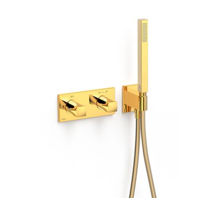 Douchekraan Tres B-System | Inbouw | Thermostaatkraan | Excl.Inbouwdeel | 2-weg | Rechthoek | 24k Goud glans