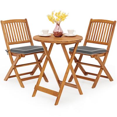 3-delige Opklapbare Bistroset van Acaciahout Tuinset met Kussens Buitenterrasmeubelset met Tafel en 2 Stoelen voor Balkon Tuin
