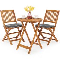 3-delige Opklapbare Bistroset van Acaciahout Tuinset met Kussens Buitenterrasmeubelset met Tafel en 2 Stoelen voor Balkon Tuin