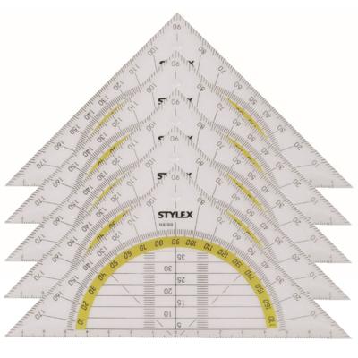 Stylex Geodriehoek - Voordeelset van 5x stuks - met liniaal en gradenboog - kunststof - 14 x 9 cm -