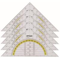 Stylex Geodriehoek - Voordeelset van 5x stuks - met liniaal en gradenboog - kunststof - 14 x 9 cm -