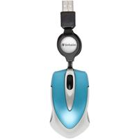 Verbatim Go Mini Muis USB Optisch Caribsch blauw 3 Toetsen 1000 dpi Met kabelroller