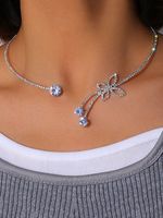 Rhinestone Butterfly Silver Party Choker - thumbnail