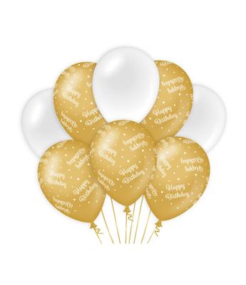 Decoratie ballonnen goud/wit - Birthday