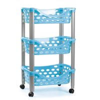 Keukentrolley/roltafel 3 laags kunststof blauw 40 x 65 cm - Opberg trolley - thumbnail