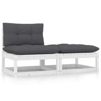2-delige Loungeset met kussens massief grenenhout wit