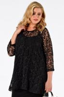 Yoek Kanten shirt flare | Zwart | Maat XXL