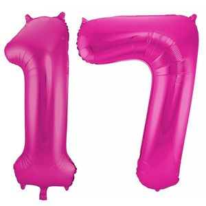 Cijfer ballonnen opblaas - Verjaardag versiering 17 jaar - 85 cm roze