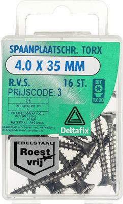 Sp.pl.schr.torx 4,0x35mm rvs 16st - Deltafix