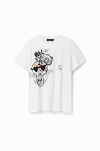 T-shirt met schedel en bloemen - WHITE - S