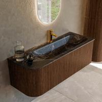 Badmeubel Mondiaz Kurve-Dlux | 125 cm | Meubelkleur Walnut | Wastafelkleur Lava | Solid surface | Rechts spoelbak | 1 kraangat