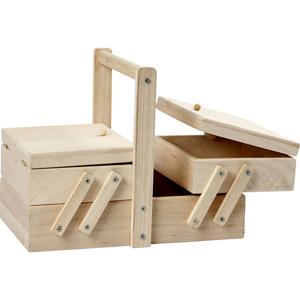 Naaidoos - uitklapbaar - hout - 24 cm - opbergbox - naaikoffer