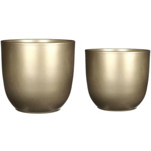 Plantenpot/bloempotten set - 4x stuks - keramiek - goud - D25 en D31 cm