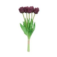 Kunst tulpen boeket - 5x stuks - donker paars - real touch - 39 cm