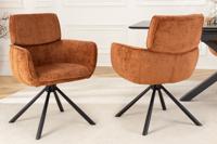 Draaibare Retro Stoel UNIEK Roestbruin Chenille Zwart Metalen Poten met Armleuning - 46319