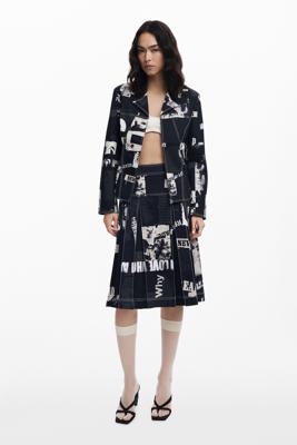 Midirok met plissé in krantenprint - BLACK - M