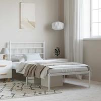 Bedframe met hoofdbord metaal wit 100x200 cm