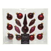 Donkerrode glazen kerstballen 3 cm en piek set voor mini kerstboom 15-dlg - Kerstbal - thumbnail