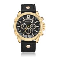 CAGARNY 6882 Fashion waterdichte polychromatische metalen shell quartz horloge met lederen armband