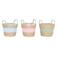 Decoratieve Mand Home ESPRIT Blauw Groen Roze Natuurlijk Kinderen 36 x 36 x 37 cm (3 Stuks)