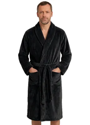 HL-tricot heren Fleece Badjas - Comfort - Warme winter ochtendjas - Zwart, Grijs, Donkerblauw - S - S - S - S - S - S - S - S - S