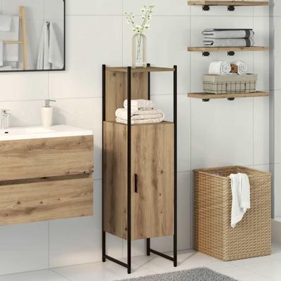 Badkamerkast 33x33x120,5cm bewerkt hout artisanaal eikenkleurig
