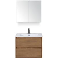 Porto Badmeubelset 70 cm - Honey - Keramische Wastafel Wit Slim met Spiegelkast