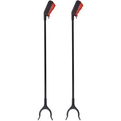 Afvalgrijper/grijphulp/grijptang - 2x - multifunctioneel - draaibare kop - 80 cm - kunststof - zwart