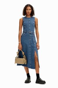 Mouwloze denim jurk met verstelbare taille. - BLUE - M